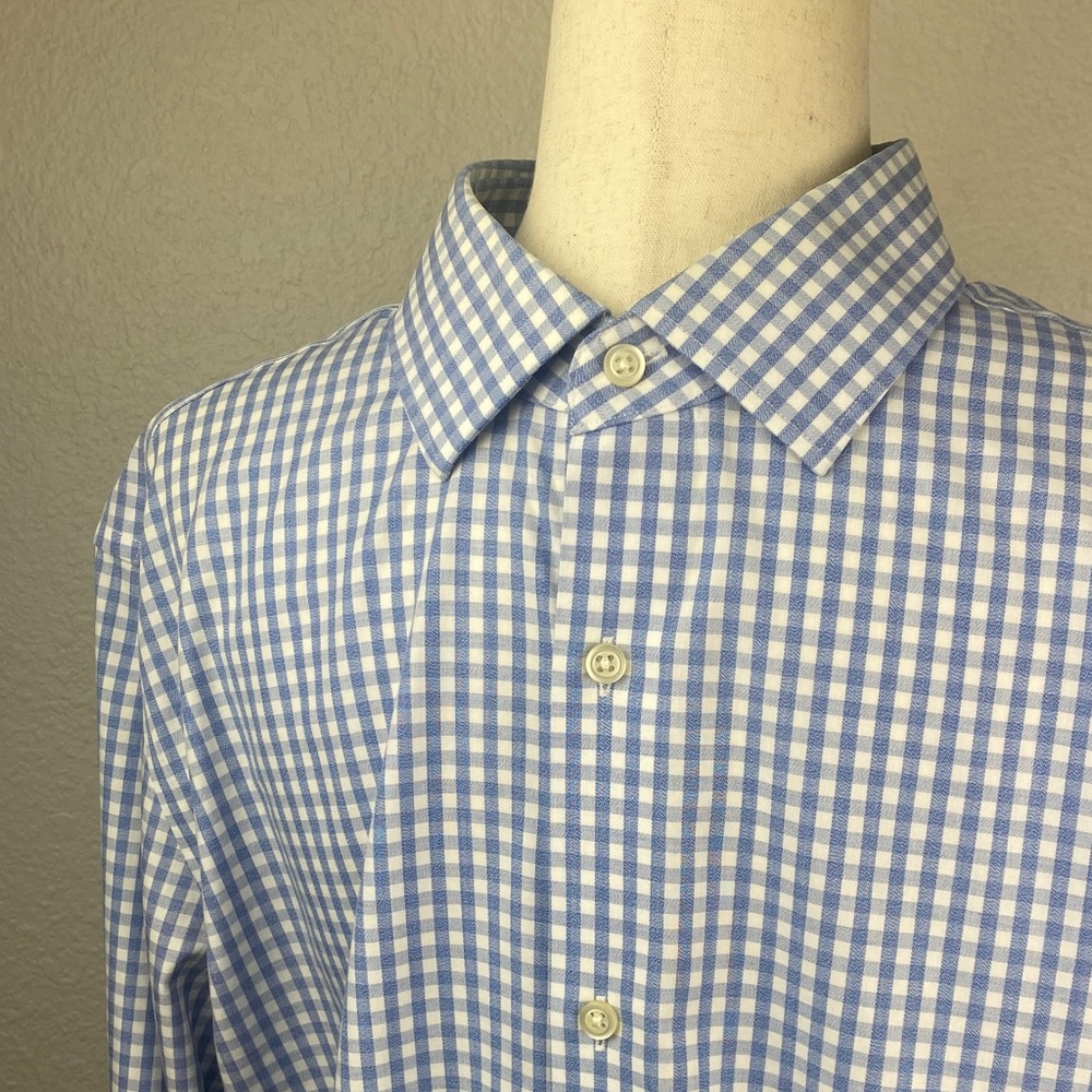 Banana Republic Camden Fit 100% Cotton Light Blue Gingham Men's Large Shirt
